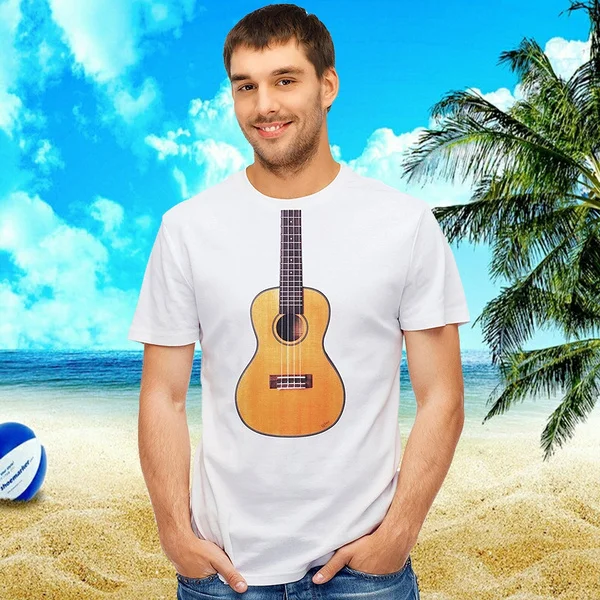 

Classic Hawaiian Ukulele Guitar Graphic Funny MPrinted teeen Summer Fashion Cotton Hip Hop T-shirt O Neck Lett