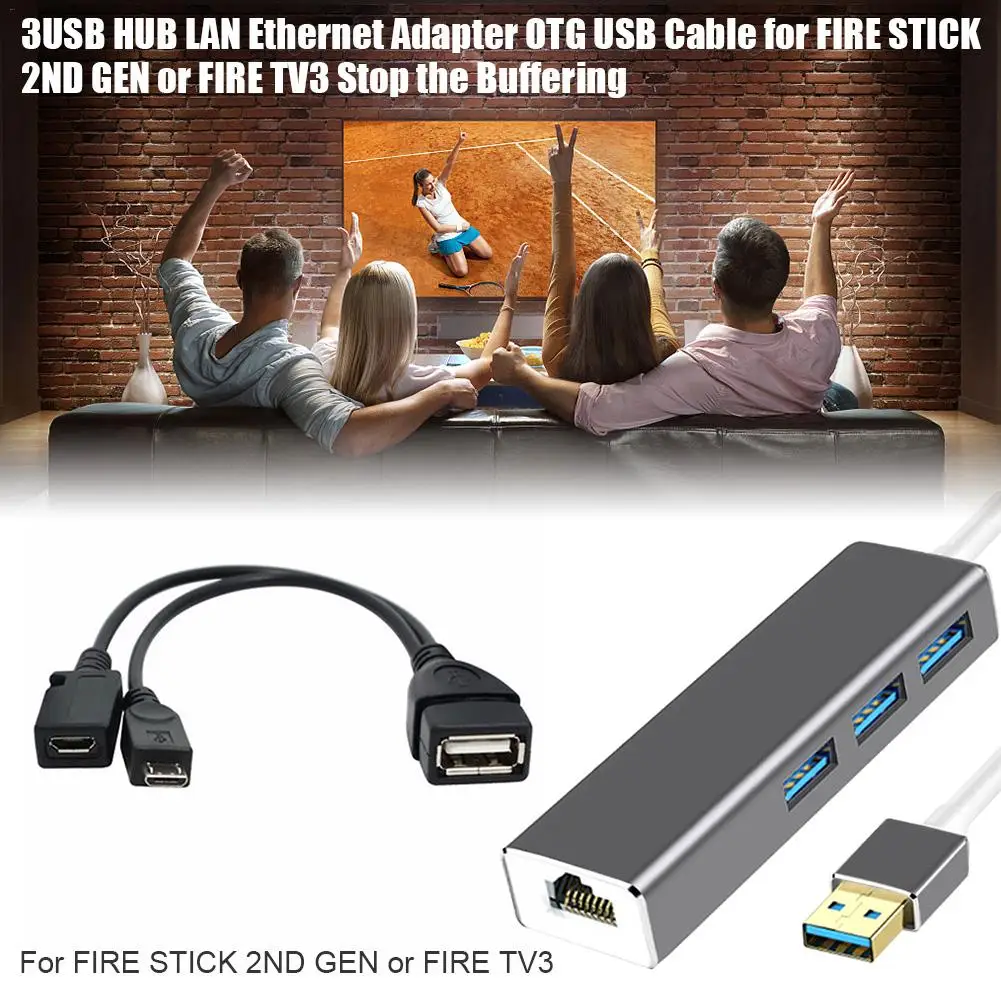 3USB-концентратор адаптер Ethernet LAN OTG USB-кабель для пожарной палочки 2-го поколения