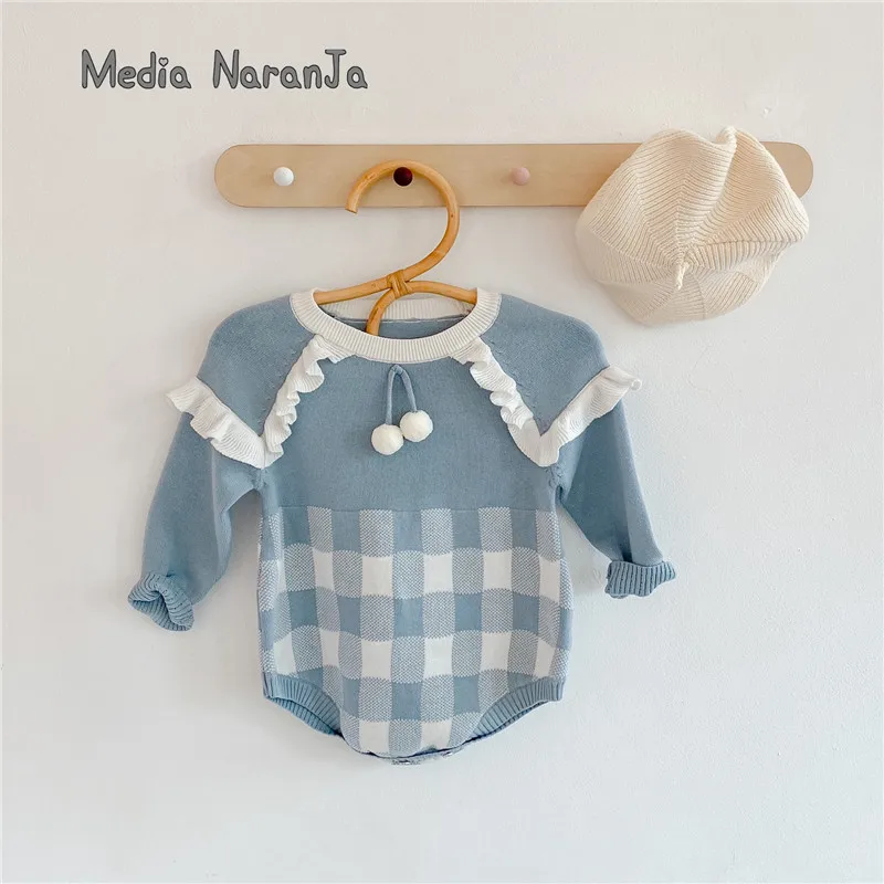 

Весенне-осенний детский клетчатый комбинезон из хлопчатобумажной пряжи с длинными рукавами для девочек