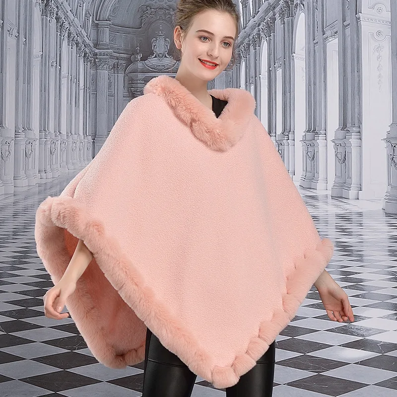 Бархатное пончо с лисьим мехом накидка воротником из искусственного лисьего