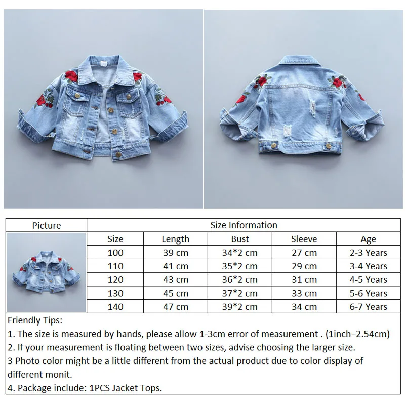 

Children Girls Denim Jacket Long Sleeve Embroidery Flower Ripped Jeans Outwear Kids Girl Spring Autumn Coat Tops Clothes