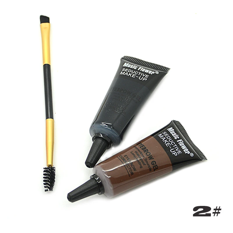 02 black n M brown 2 шт./лот Music Flower гель для бровей, набор для макияжа, тушь для бровей Крем-тени, стойкая краска для усиления цвета Водонепроницаемый и долговечная - Цвет: 02 black n M brown