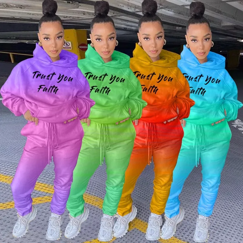 

Tie-Dye Two Piece Set Women's Set Hooded Sweatshirt Jogger Pants Suit Tracksuit Matching Autumn Winter Sweatsuits Casual Outfits