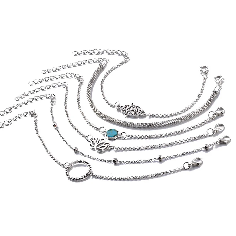 Женские новые наборы браслетов полый Фатима ручной Лотос круглые шарики бусины