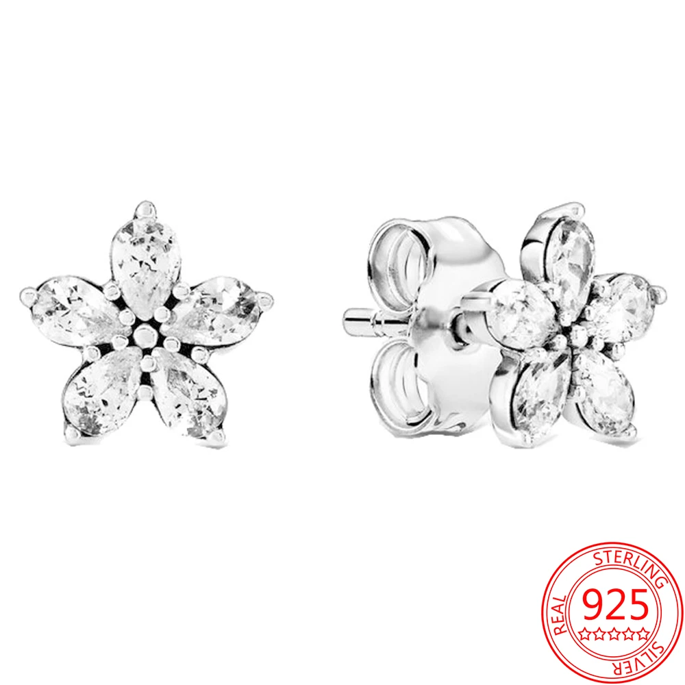 

New Arrivals 925 Sterling Silver Star-shaped Sparkling Snowflake Stud Earrings Fashion Brand Jewelry