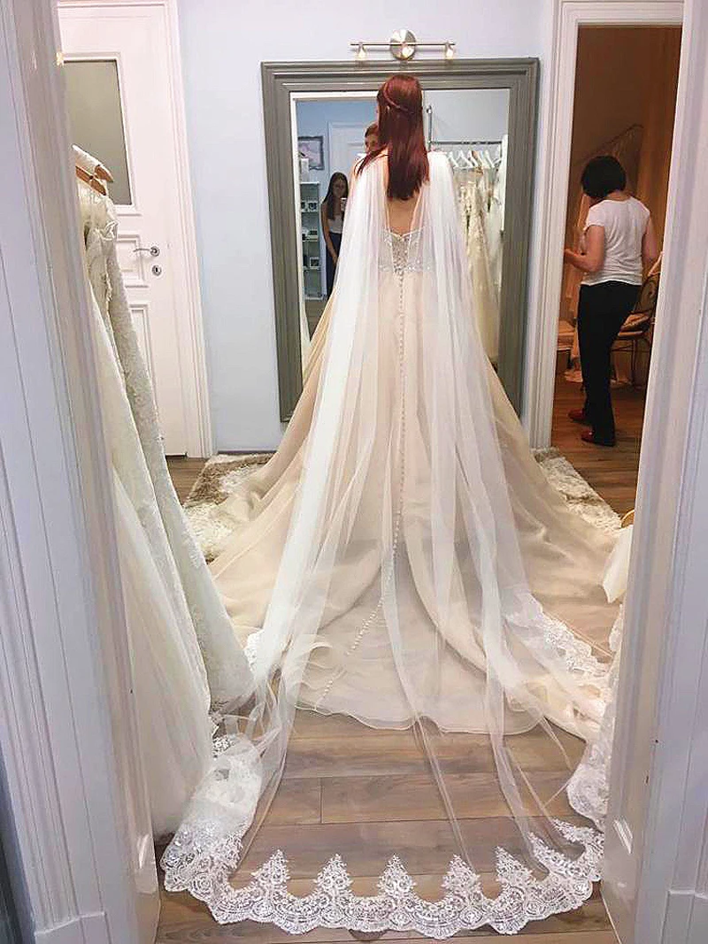 Свадебная вуаль длиной 2021 накидка для невесты кружевная Длинная свадебная
