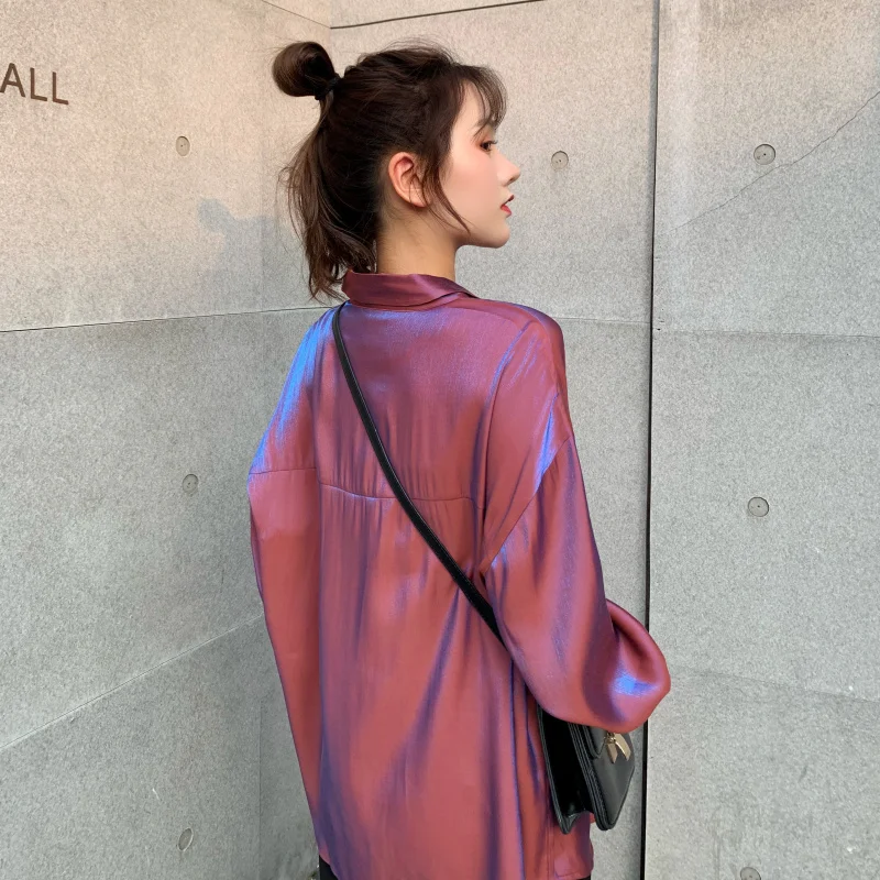 Женская блузка с длинным рукавом и голограммой Lazy Lang Свободные повседневные