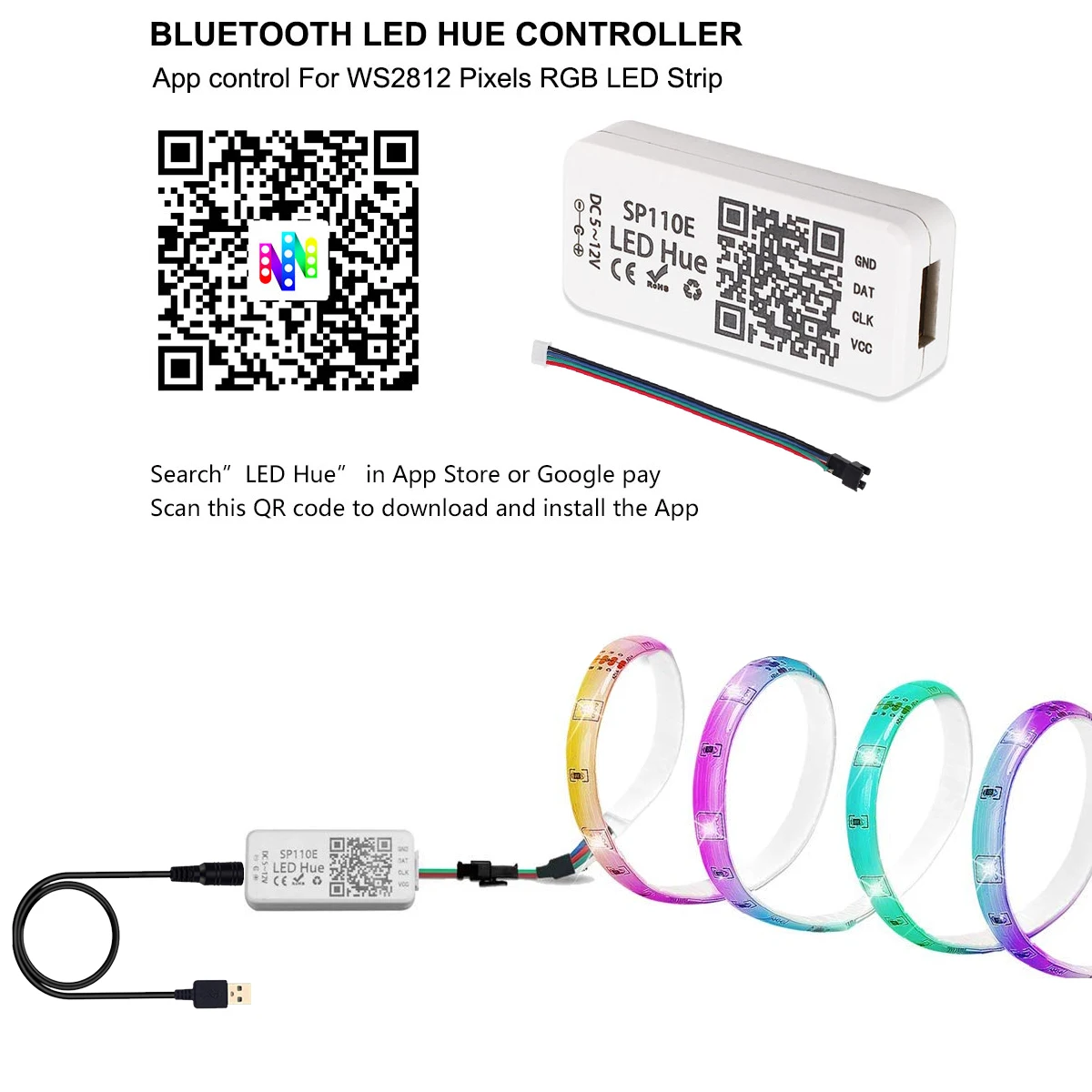 Светодиодная ленсветильник WS2812 5 в постоянного тока Bluetooth USB управление через