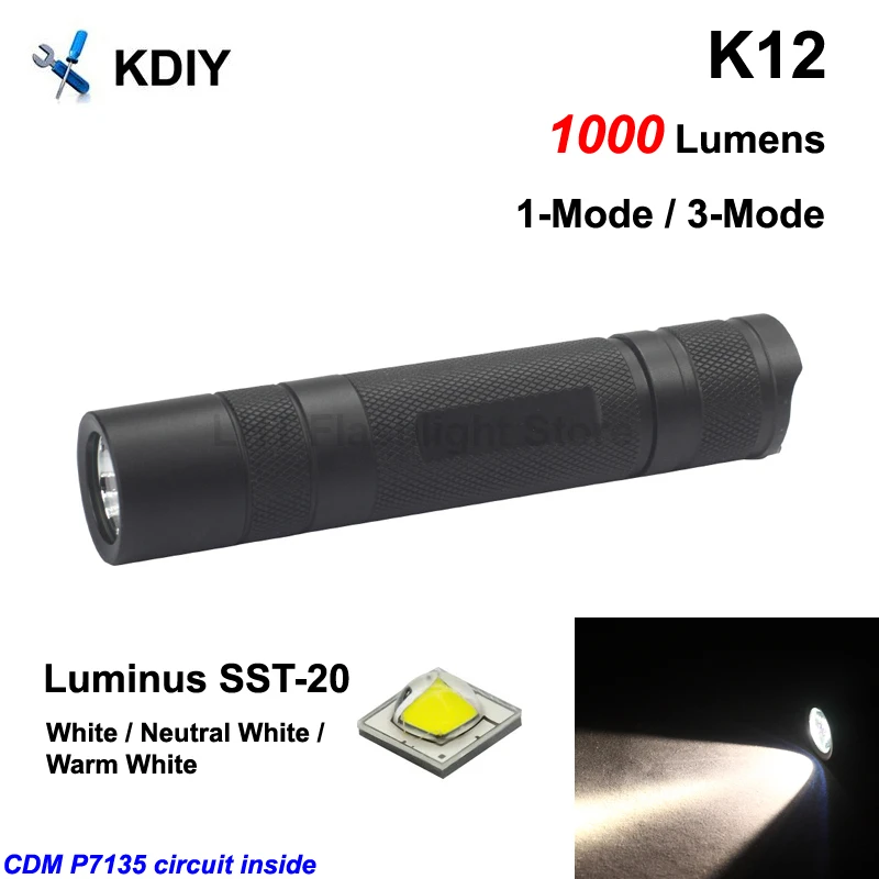 Светодиодный фонарик KDIY K12 SST-20 1000 люмен-черный (1x18650) | Лампы и освещение