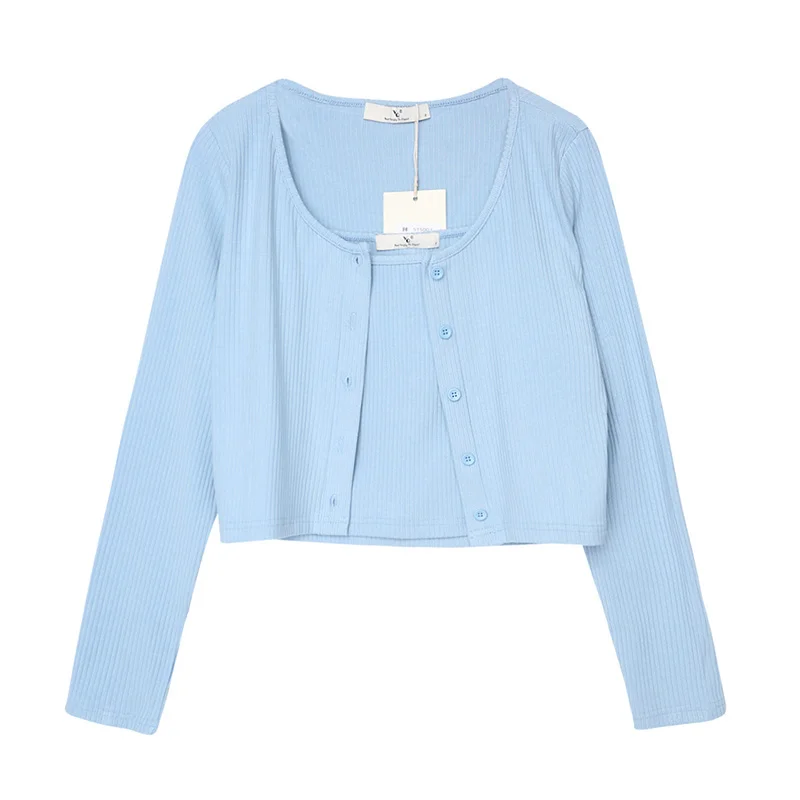 Unif Cardigan Clothes New Style Pure Desire Short Suspender Vest LONG SLEEVE TOP Women's Coat Two-piece Set Jum |