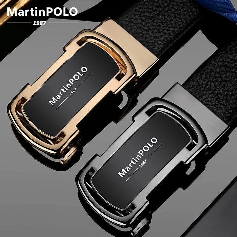 

MartinPOLO Genuine Leather Business Men Belt Alloy Automatic Buckle Luxury Cow Leather Strap Belt for Men High Quality MP04203P