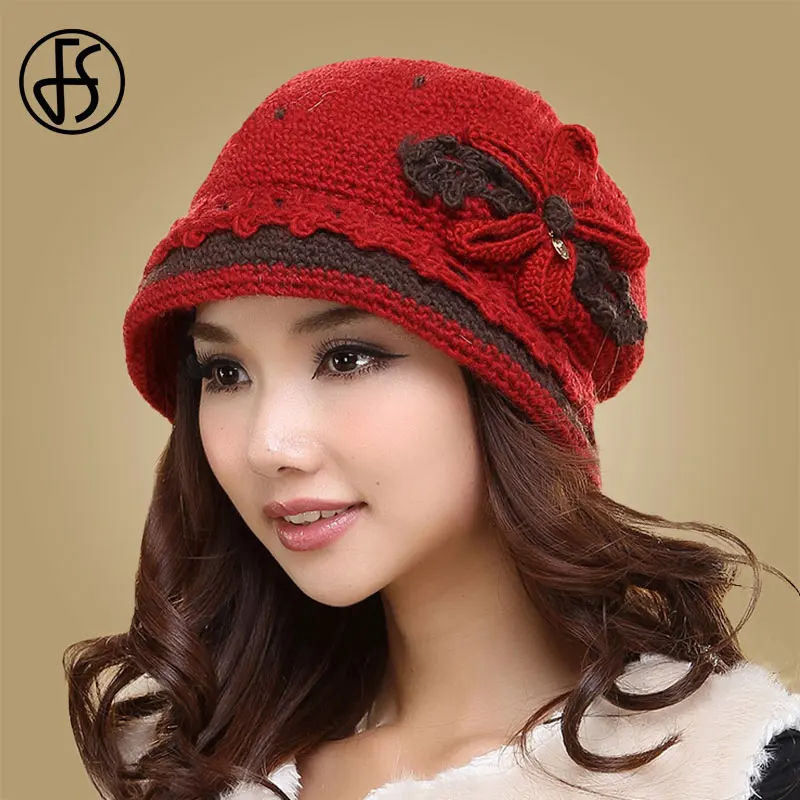 Red FS, женские зимние шапки, шерстяные вязаные шапки, теплые женские эластичные вязаные шапки, s громоздкая шапочка для девочек, Skullie Bonnet, шапка тыквы - Цвет: Red