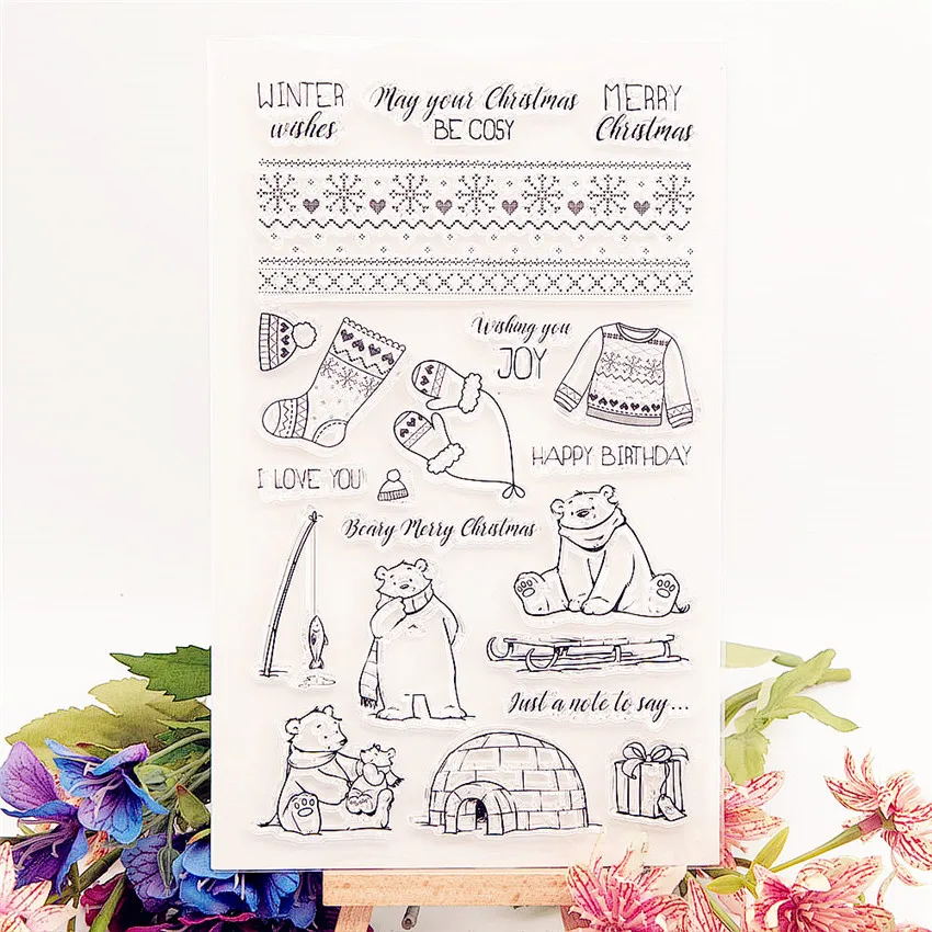 Силиконовые штампы белого медведя прозрачные 13x21 см | Дом и сад