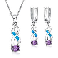 2021 fashion jewelry set imitation fire opal zircon crystal pendant necklace earrings bridal wedding jewelry women accessories