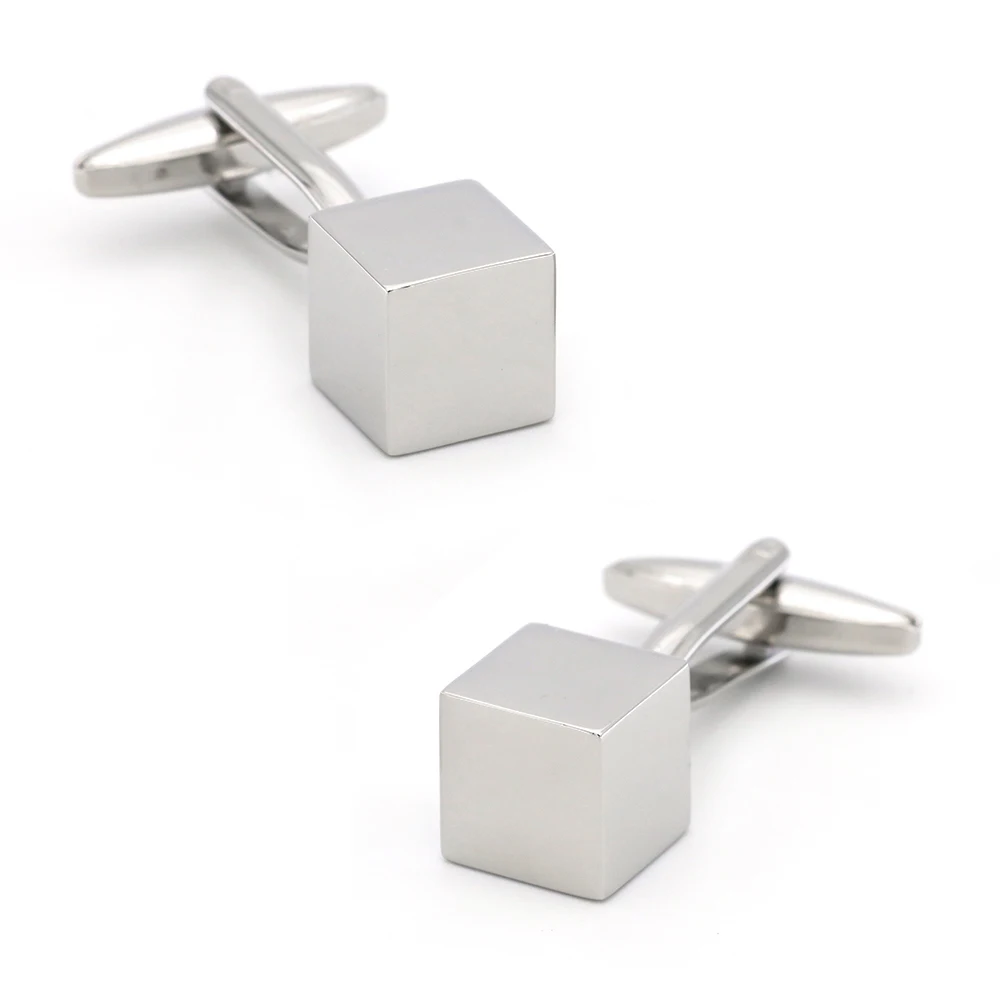 

Engravable Design Cube Cufflinks Quality Brass Material Silver Color Cuff Links Wholesale&retail