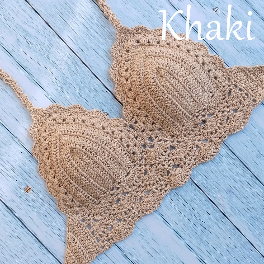 10 Colors Have Lining Womens Bikini Top Sexy Crochet Knit Separate Female Swimsuit Push Up Bra Beachwear Plus Size Bathing Suits