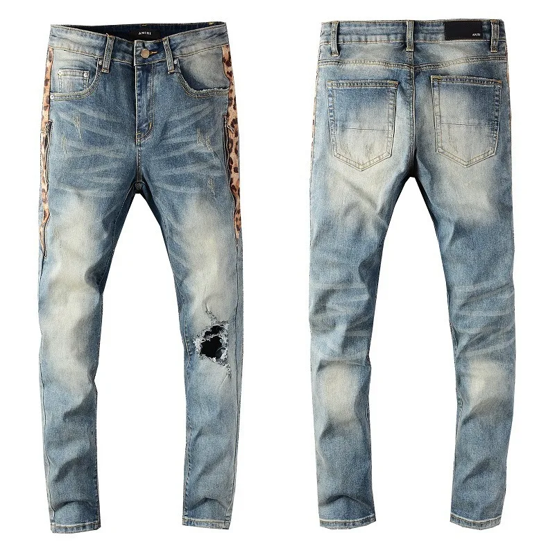 

Street fashion Amir hip hop pierced Amiri small leg jeans #633