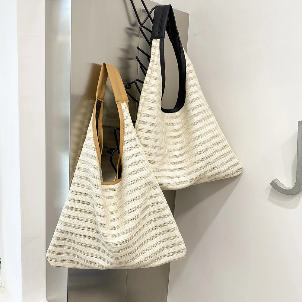 

Сумка-тоут женская плетеная с верхней ручкой, винтажный вместительный саквояж для покупок, Повседневная однотонная пляжная сумочка на плеч...