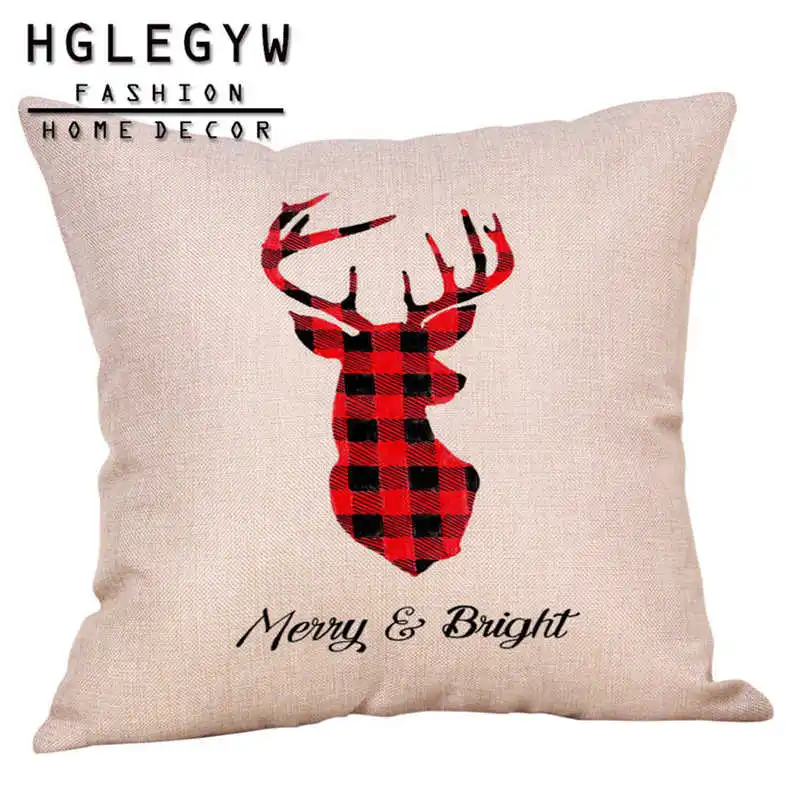 Рождественская наволочка с красным оленем и хлопковая льняная принтом для