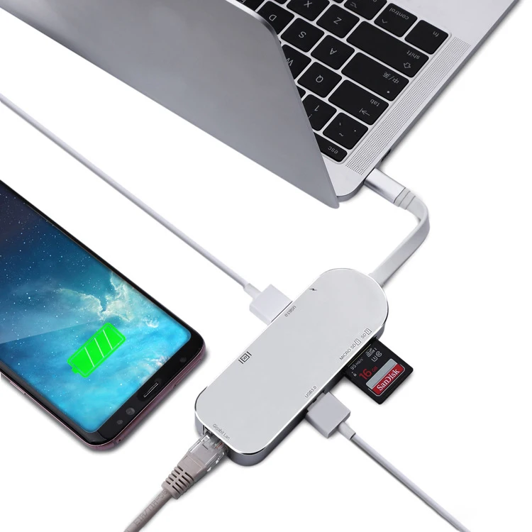 7 в 1 конвертер type C USB C концентратор к HDMI 4K адаптер 10/100/1000 м RJ45 порт USB C разветвитель док-станция для ноутбука MacBook USB-C концентратор