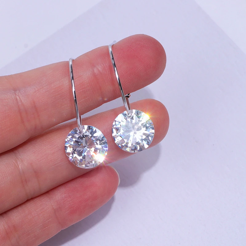 Серьги кольца женские с фианитом большие круглые украшения для ушей прозрачным