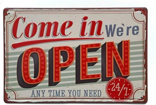 

Come In We Are Open Metal Tin Sign Vintage Retro Wall Decor Art