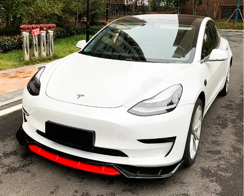 

4CPS/SET ABS CARBON FRONT BUMPER SPOILER LIP SPLITTERS WIND KNFE COVER For Tesla MODEL 3 2017 2018 2019 2020 2021