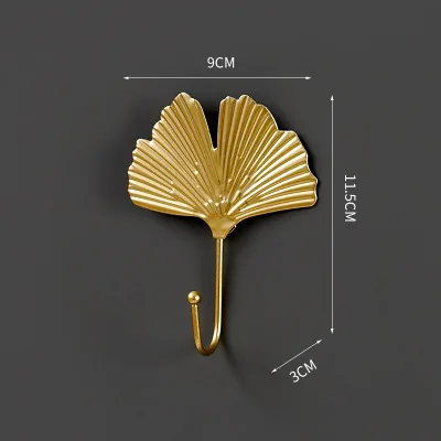 

Nordic Wall Hooks for Hanging Clothes No-punch Wall Hanger Coat Key Hook Iron Art Wall Decorations Golden Leaves home storage