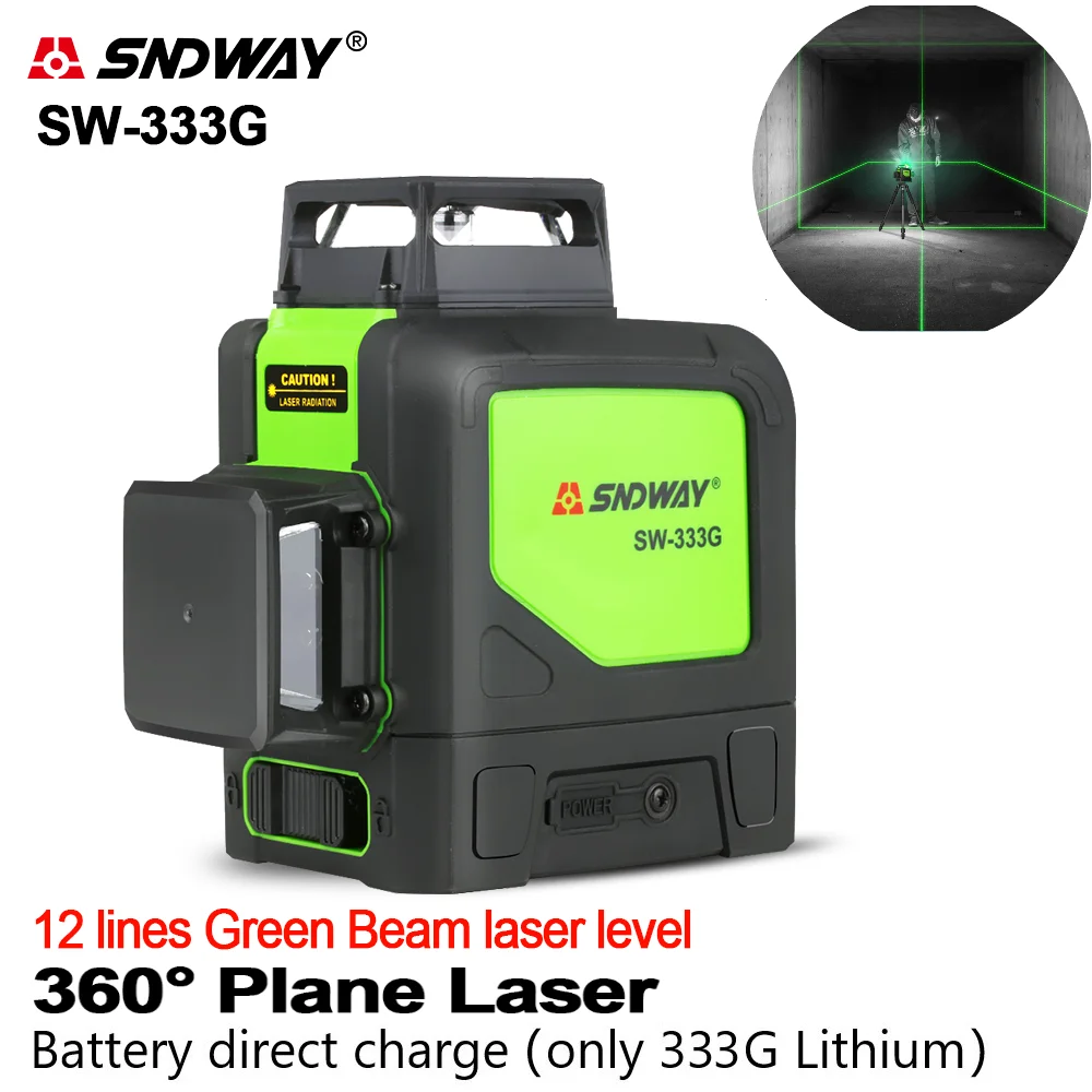 

SNDWAY Laser Levels 360 Degree Green 12 Lines Laser Level 3D Rotary Self Leveling Vertical Horizontal Professional SW-333R/333G
