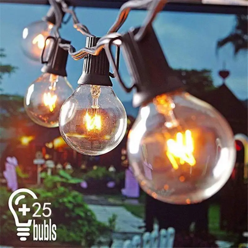 

СВЕТОДИОДНАЯ Гирлянда G40 с круглыми лампочками E12, 25 светодиосветодиодный с лампочками в винтажном стиле, комнатное и уличное освещение, теп...