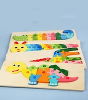 activity board children kids montessori educational game toys for baby wooden lovely 3d dinosaur giraffe animal 3d jigsaw puzzle