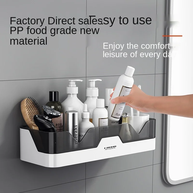 

Toilet Rack Free Punch Wall-mounted Kitchen Bathroom Toilet Wall Toothbrush Cosmetic Storage Desktop Grocery Storage Wall Shelf