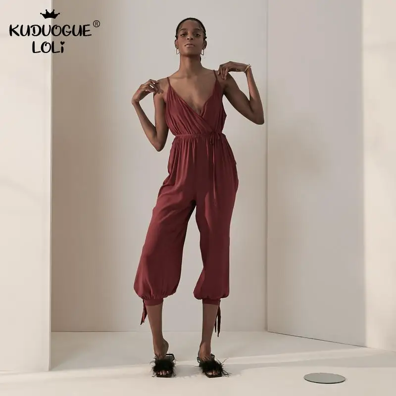 Женский комбинезон с глубоким вырезом пляжный Свободный без рукавов цветочным