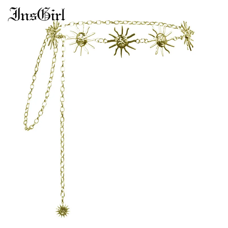 

InsGirl Harajuku Gothic Chain Belt Women Y2k Streetwear Punk Metal Vinateg Mall Goth Sun Moon Chain Pendant Chain Belt Female