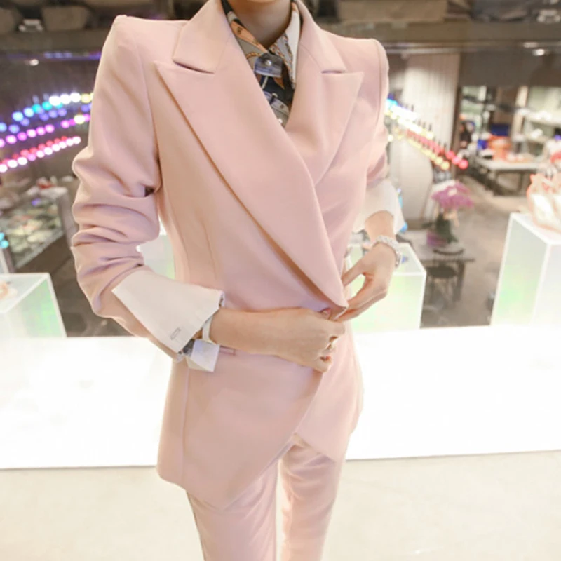Модные деловые брючные костюмы Униформа официальный пиджак и Длинный блейзер