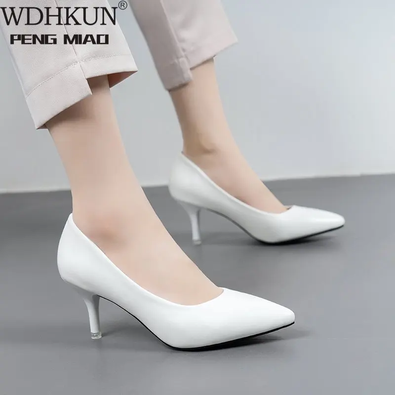 

2021 Plus Size 34-42 HOT Women Shoes Pointed Toe Pumps Patent Leather Dress High Heels Boat Shoes Wedding Shoes Zapatos Mujer