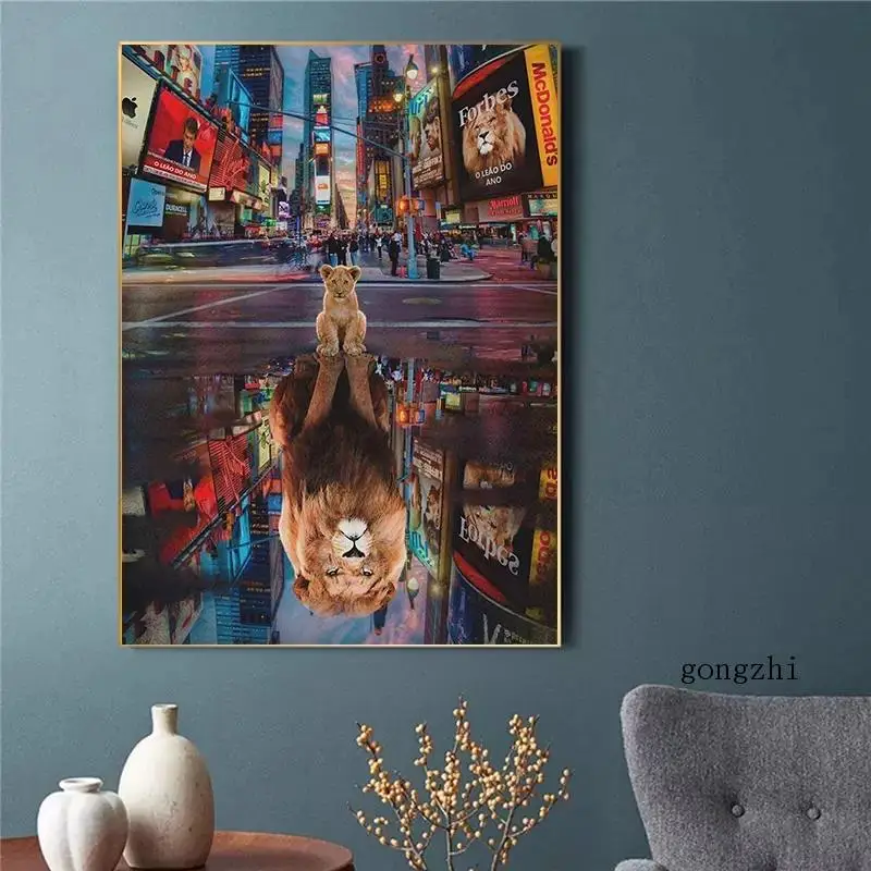 Animal Lion Nordic Poster City Street Landscape Canvas Painting and Prints Modern Wall Art Pictures for Living Room Home Decor | Дом и сад