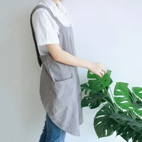 florist working apron waterproof women cotton linen cross back apron japanese housework kitchen cooking double pocket apron
