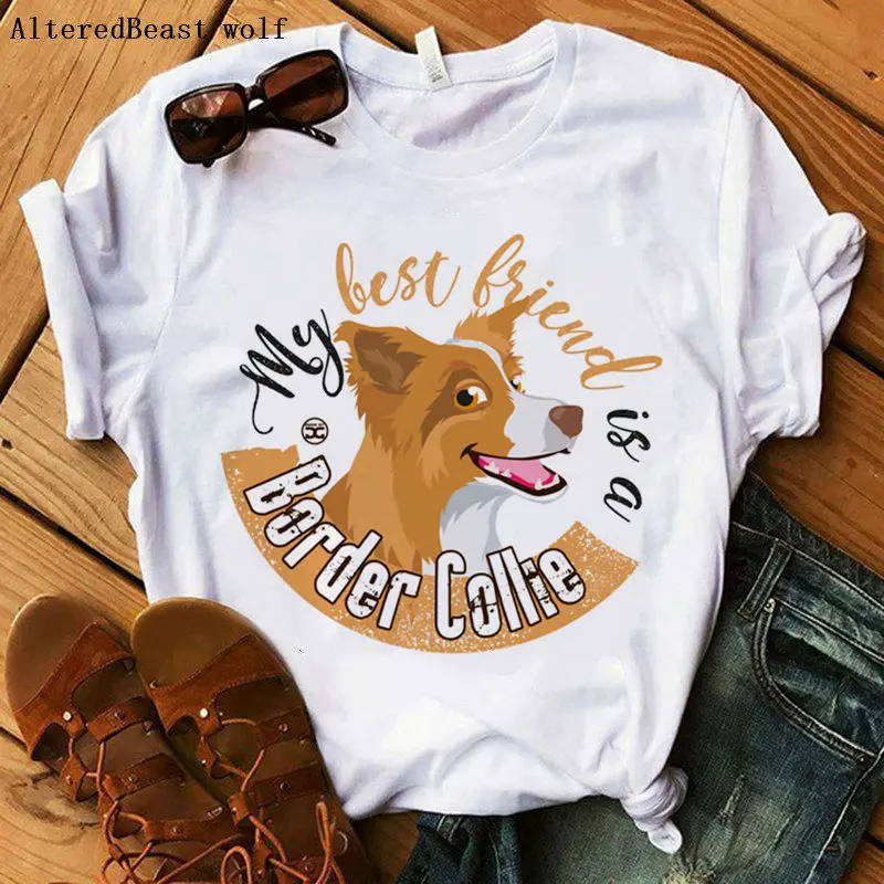 

Women T-Shirt loved by a border collie tshirt print women short sleeve cartoon Tops female border collie shirt clothes