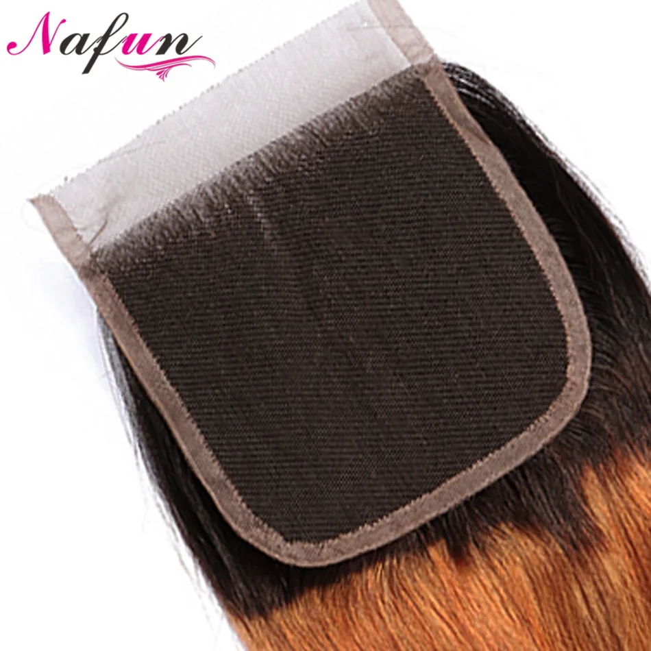 NAFUN Straight 4x4 Lace Closure #T1B/30 Indian Hair Pre-colored Non Remy Ombre Color 100% Human Extensions | Шиньоны и парики