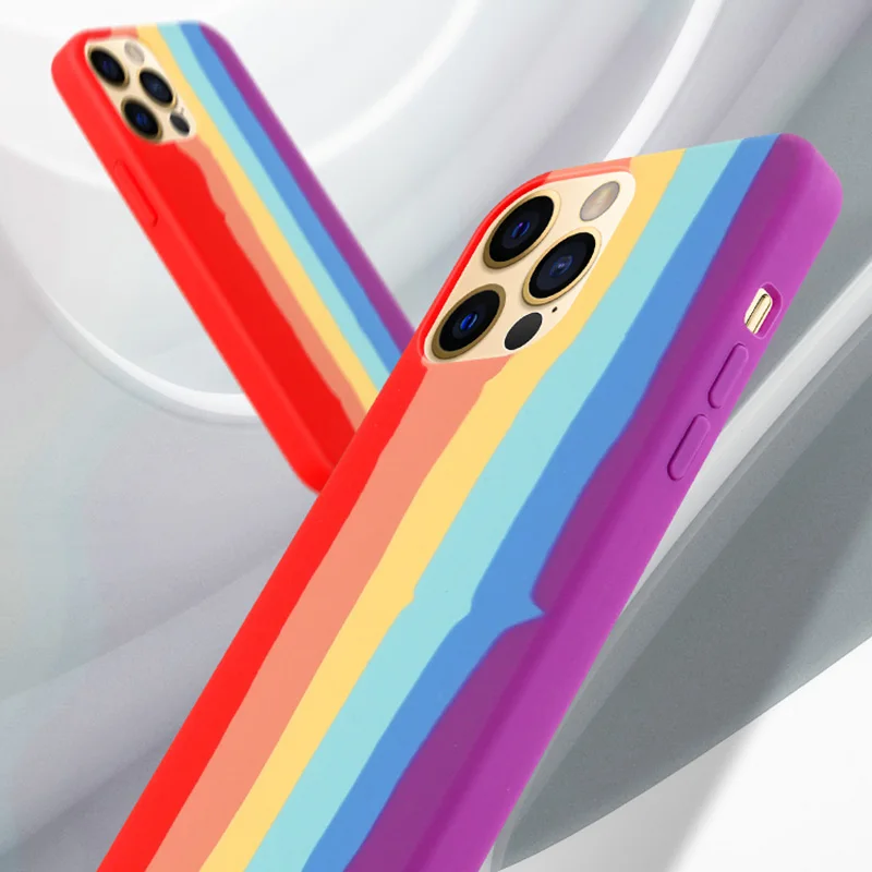 Жидкий силиконовый Радужный чехол для Apple iPhone 12 Mini 11 Pro Max X XR XS MAX 6 S 7 8 Plus SE2020 мягкий