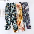 Летние женские пижамные штаны из вискозы с принтом и эластичным поясом, брюки до щиколотки, одежда для сна, одежда для отдыха, закрывающие штаны