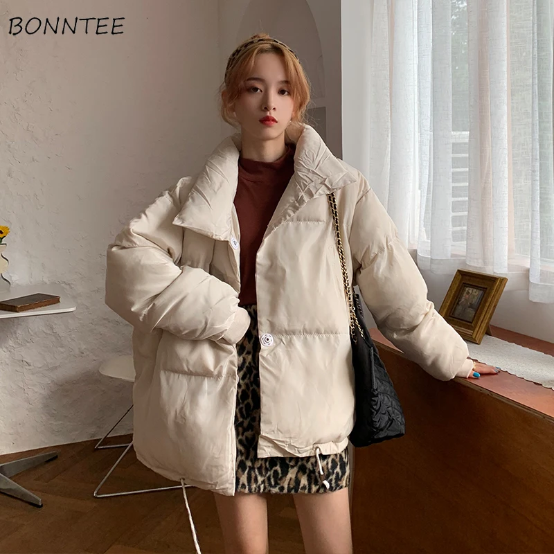 

Parkas Women White Newest Clothes BF Female Basic College Pure Invierno Stylish Coats Baggy Popular Daily Simple Leisure Thicker