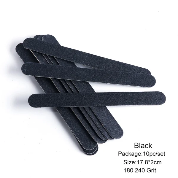 Black 10 шт. профессиональные пилки для ногтей 180/240 зернистость наждачная бумага деревянный для педикюра Полировка буфера двухсторонняя палочка Инструменты для маникюра LA1542 - Цвет: Black