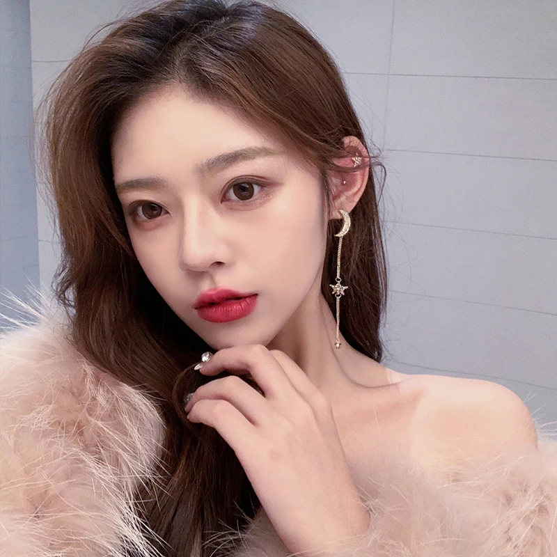 Асимметричные серьги в форме звезды и Луны корейские темпераментные изысканные