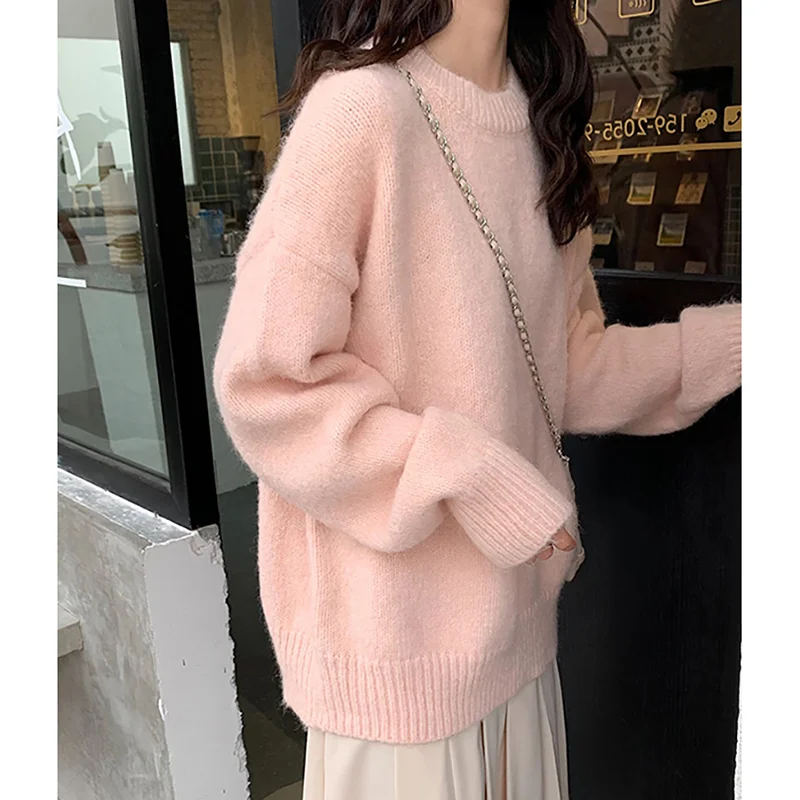 

Namou Drane Pink Japanese Sweater Women Fall/winter 2021 New Lazy Wind Pullover Sweater Loose Outer Wear All-match Top Simplee