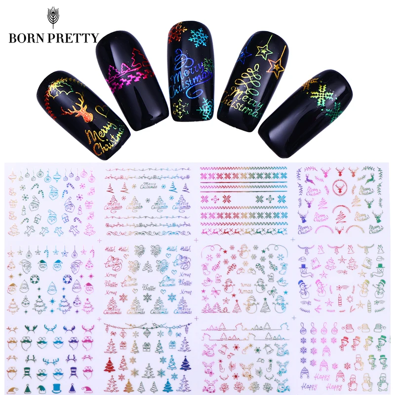 1 большой лист Рождественская Снежинка 3D наклейка для ногтей Санта Клаус Олень