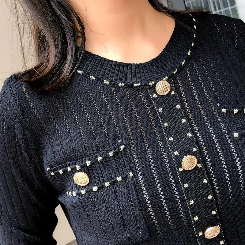 Осенний костюм женский однобортный свитер брюки с высокой талией и широкими