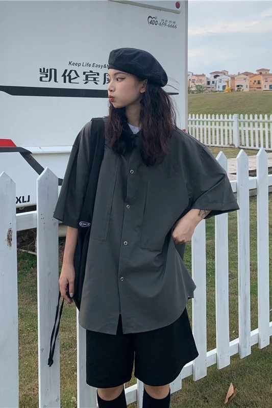 

Short-sleeved shirt women's summer 2021 new Korean version ins retro thin bf student loose casual top tide