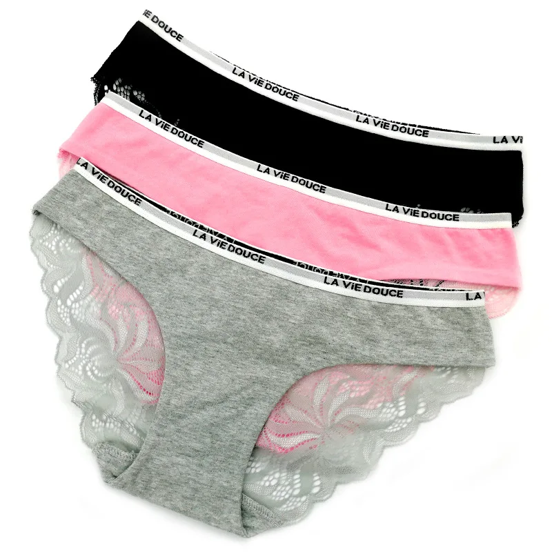 

3pices Europe and America Lace Panties Sexy Transparent Cotton Panties Ladies Letter Belt Briefs Women Thongs Women Sexy